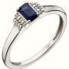 Jewelry Elements Gold | Elements Gold 9Ct White Gold Sapphire And Diamond Deco Ring Size Eu 52 (Uk L 1/2)