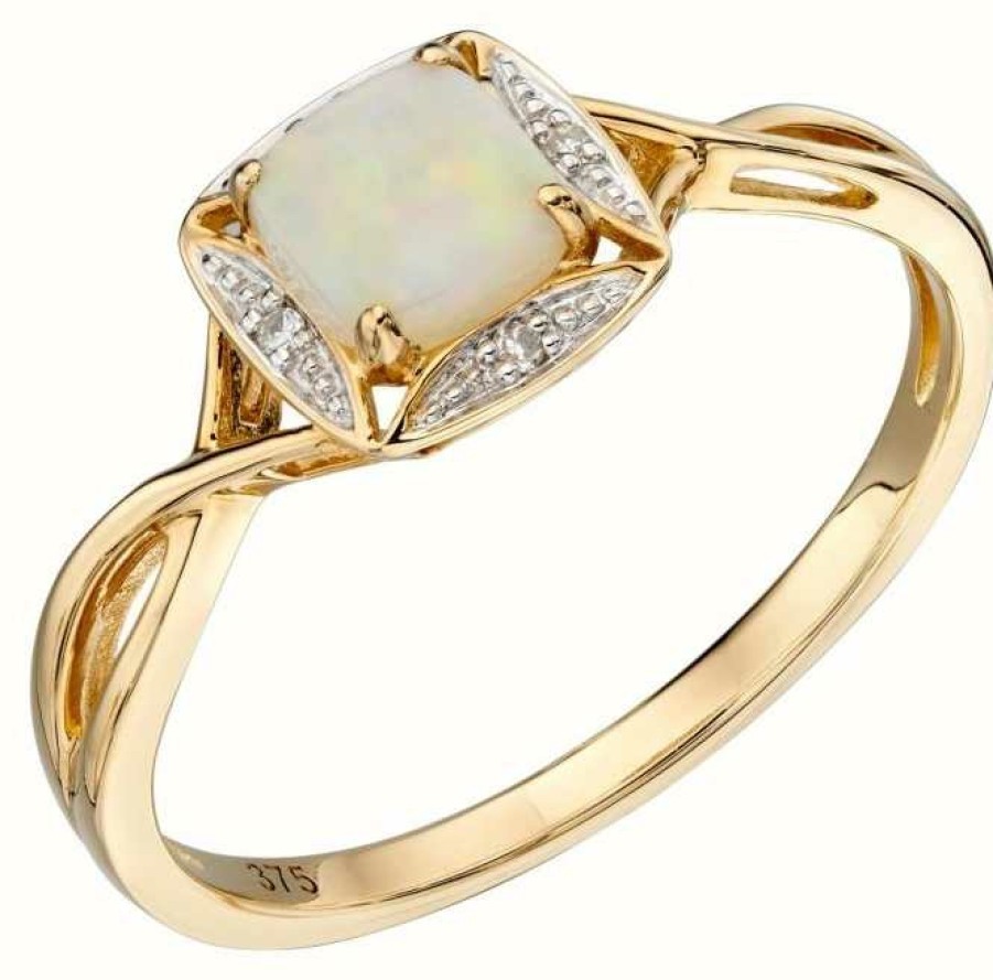 Jewelry Elements Gold | Elements Gold 9Ct Yellow Gold Diamond And Round Opal Ring Size Eu 56 (Uk O 1/2 - P)