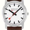 Men'S Mondaine | Mondaine Simply Elegant 36 Mm | Brown Leather Strap