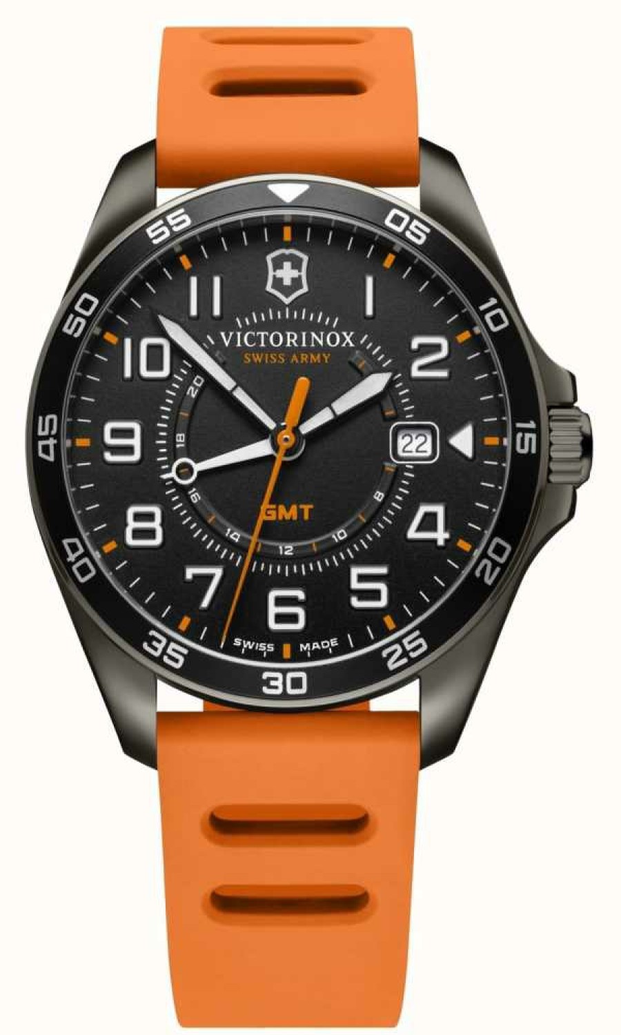 Men'S Victorinox | Victorinox | Fieldforce | Sport Gmt | Orange Rubber Strap | Black Dial