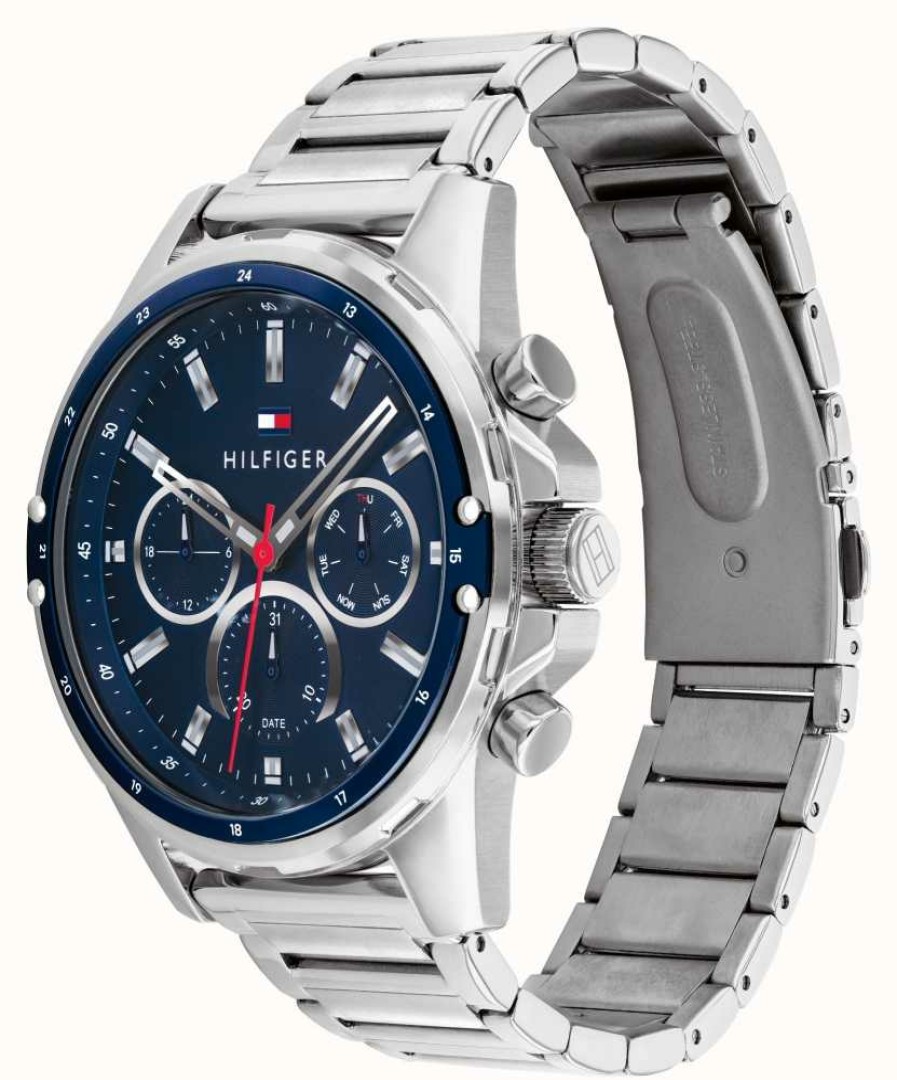 Men'S Tommy Hilfiger | Tommy Hilfiger Men'S Mason | Stainless Steel Silver Bracelet | Blue Dial