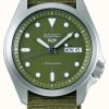 Men'S Seiko | Seiko 5 Men'S Sports Green Dial Green Nylon Strap