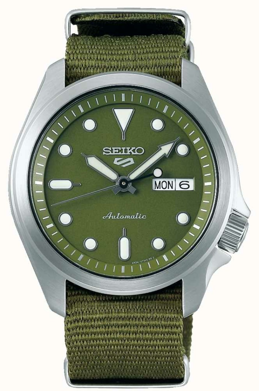 Men'S Seiko | Seiko 5 Men'S Sports Green Dial Green Nylon Strap