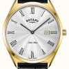 Men'S Rotary | Rotary Men'S Ultra Slim | Gold Pvd Plated Case | Black Leather Strap