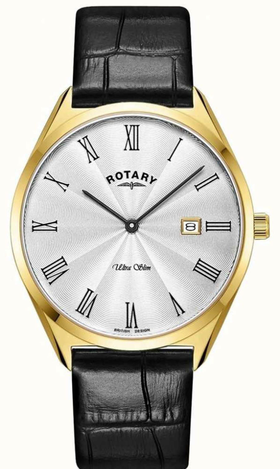 Men'S Rotary | Rotary Men'S Ultra Slim | Gold Pvd Plated Case | Black Leather Strap