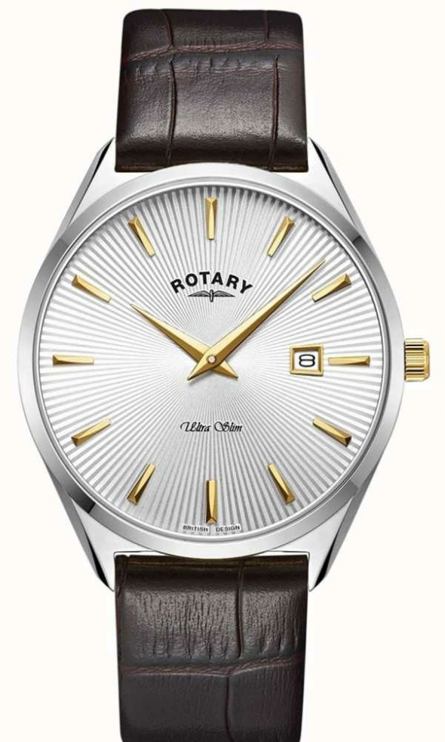 Men'S Rotary | Rotary Men'S Ultra Slim | Dark Brown Leather Strap | Silver Dial