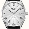 Men'S Rotary | Rotary Men'S Ultra Slim | Black Leather Strap | Silver Dial