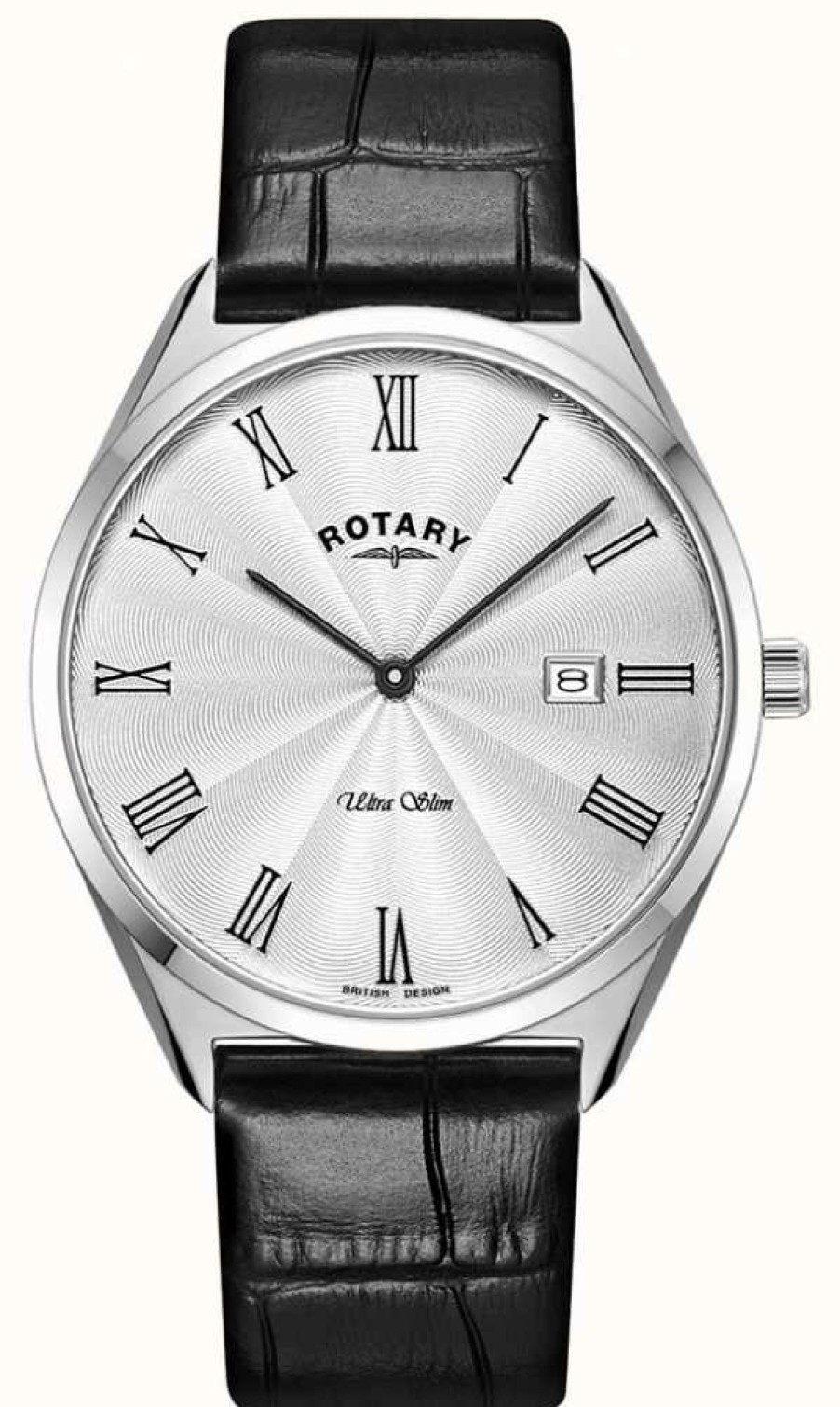 Men'S Rotary | Rotary Men'S Ultra Slim | Black Leather Strap | Silver Dial