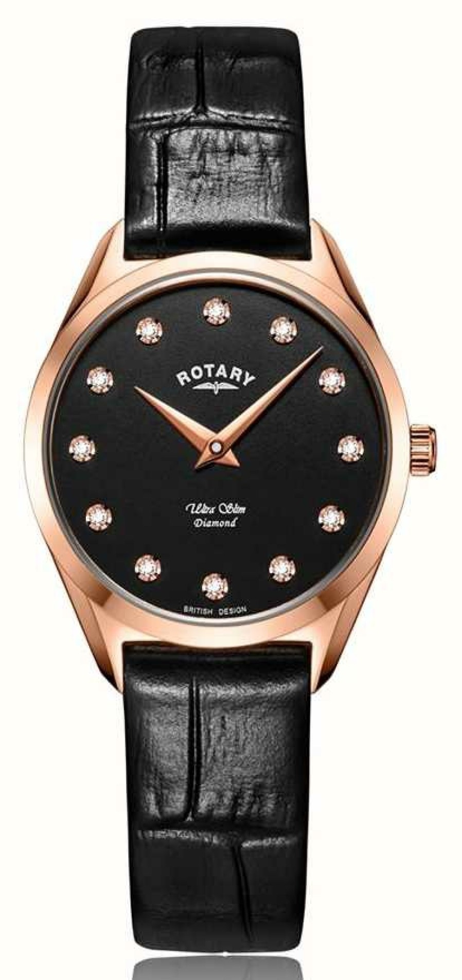 Women'S Rotary | Rotary Ultra Slim Women'S Rose Gold Diamond Watch