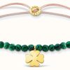 Jewelry Thomas Sabo Jewellery | Thomas Sabo Charming | Gold Cloverleaf Malachite Beaded Tie Bracelet