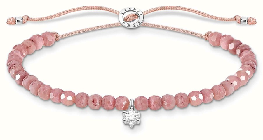 Jewelry Thomas Sabo Jewellery | Thomas Sabo Charming | Silver Stone Rose Quartz Beaded Tie Bracelet