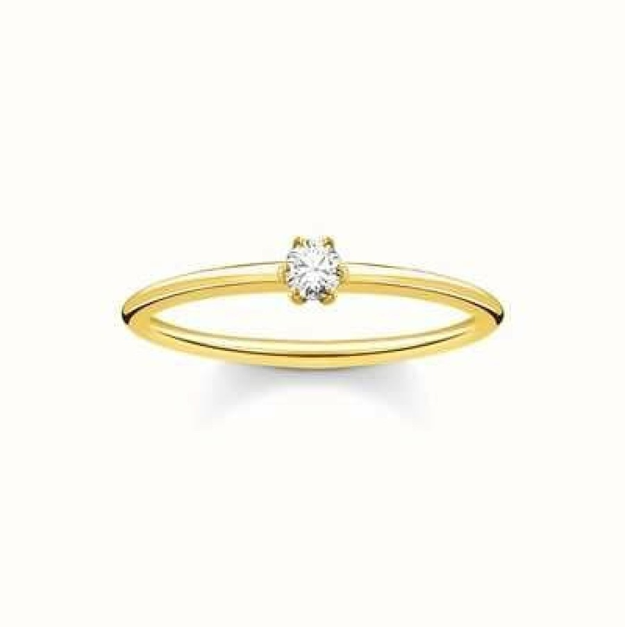 Jewelry Thomas Sabo Jewellery | Thomas Sabo Gold White Stone Women'S Ring Size 54