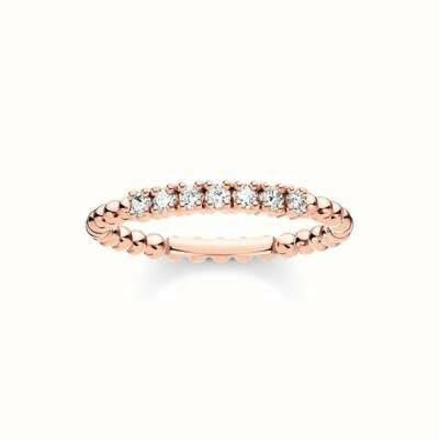 Jewelry Thomas Sabo Jewellery | Thomas Sabo Rose Gold White Stone Dot Ring Eu 54 (Uk N)