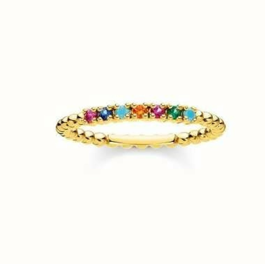 Jewelry Thomas Sabo Jewellery | Thomas Sabo Gold Coulourful Stone Dot Ring Eu 52 (Uk L 1/2)