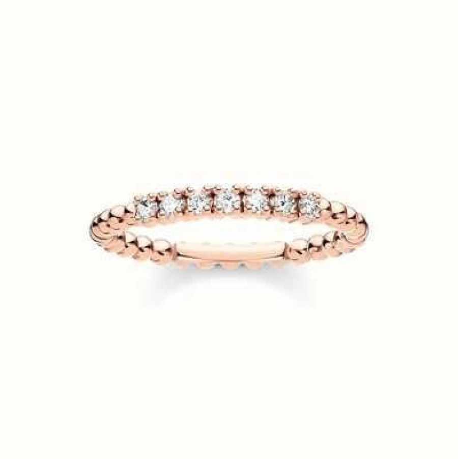 Jewelry Thomas Sabo Jewellery | Thomas Sabo Rose Gold White Stone Dot Ring Eu 56 (Uk O 1/2 - P)