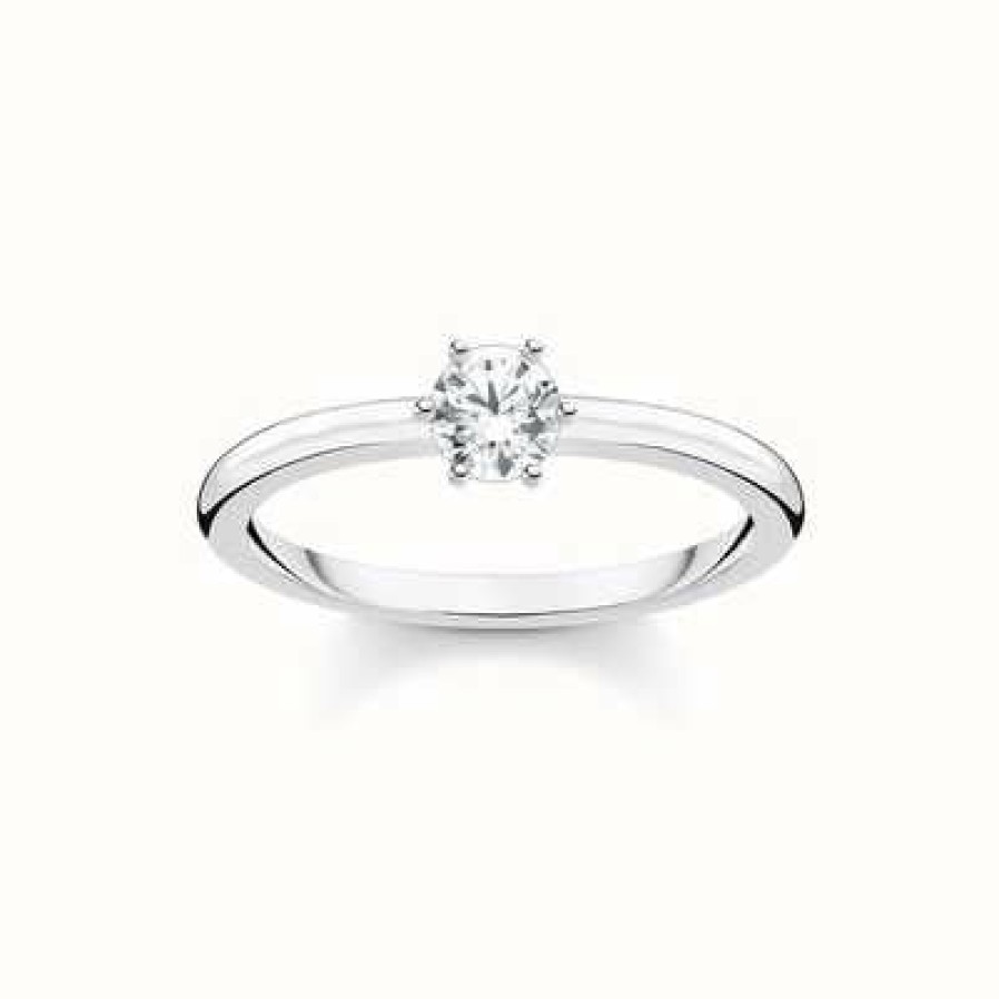 Jewelry Thomas Sabo Jewellery | Thomas Sabo White Stone Silver Women'S Ring Size Eu 56 (Uk O 1/2 - P)