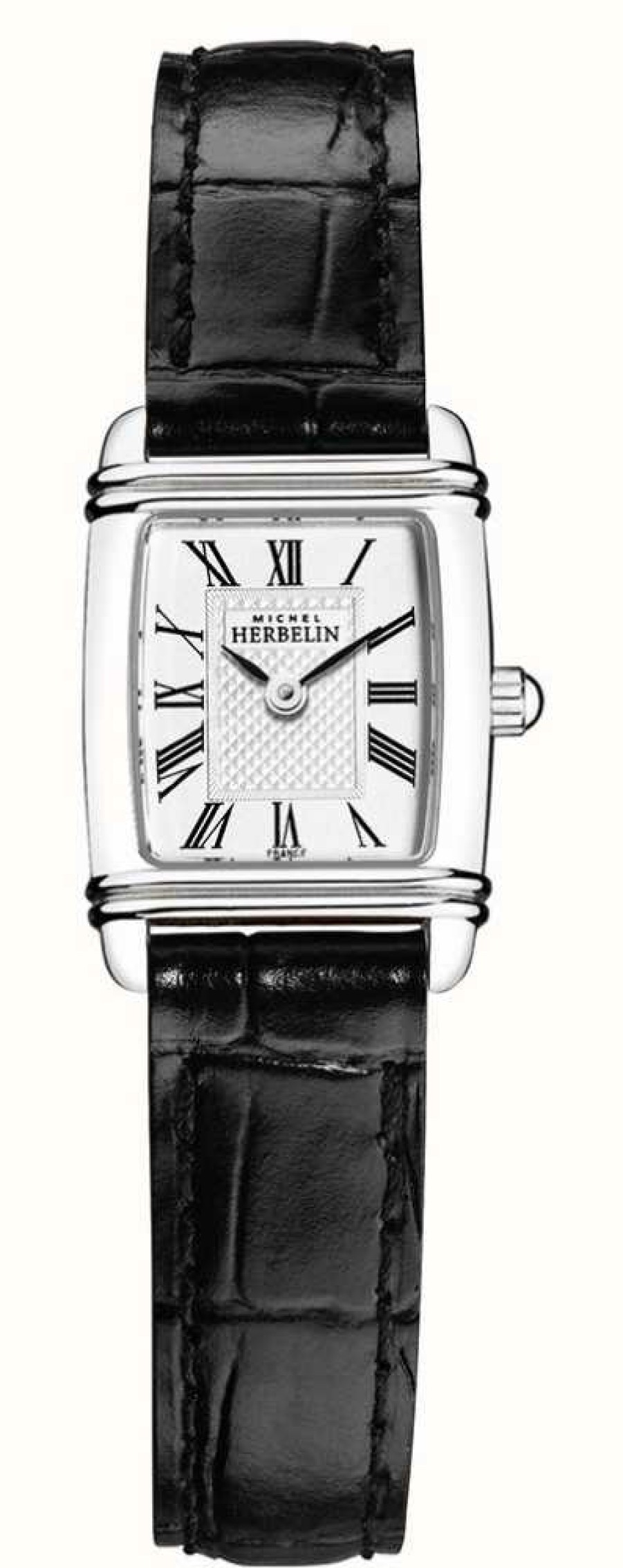 Women'S Herbelin | Herbelin Women'S Mini Art Deco | Black Leather Strap | White Dial