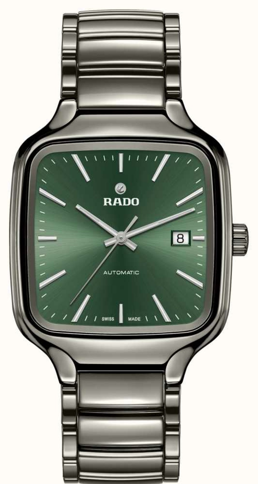 Men'S RADO | Rado True Square Automatic (38Mm) Green Dial / Black Plasma High-Tech Ceramic Bracelet