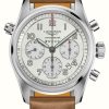 Men'S LONGINES | Longines Spirit Automatic Chronograph Silver Dial Brown Strap