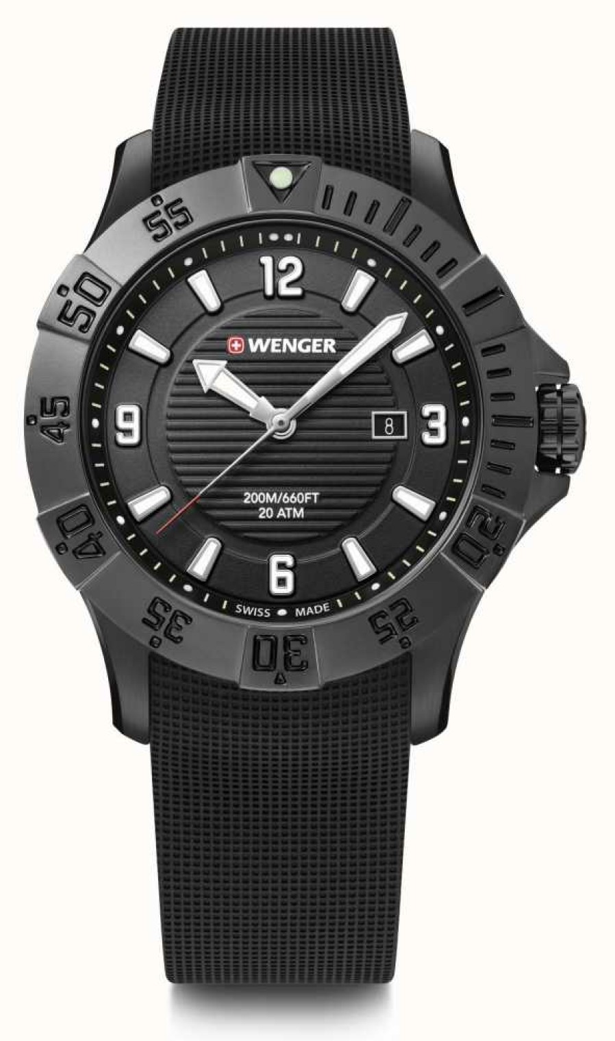 Men'S Wenger | Wenger Seaforce 43Mm | Black Rubber Strap | Black Dial