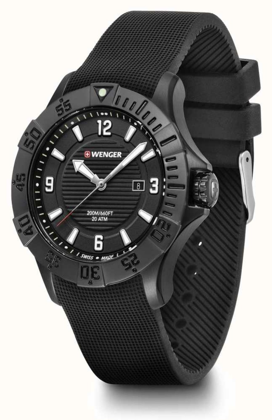 Men'S Wenger | Wenger Seaforce 43Mm | Black Rubber Strap | Black Dial