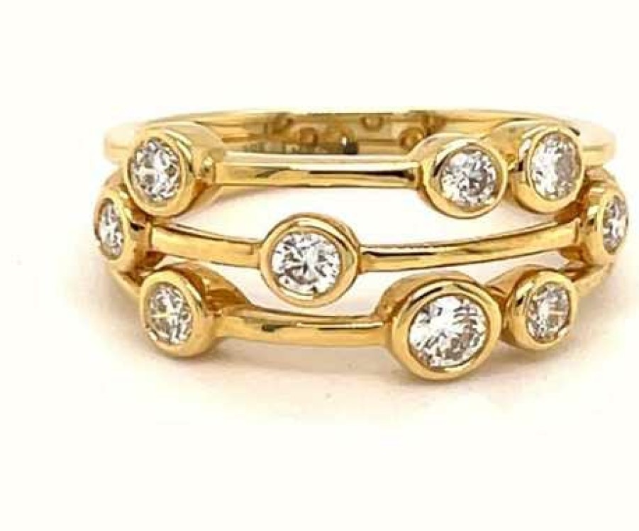 Jewelry James Moore | Lm 18Ct Yellow Gold Boodle Style 3 Row 0.75Ct Total