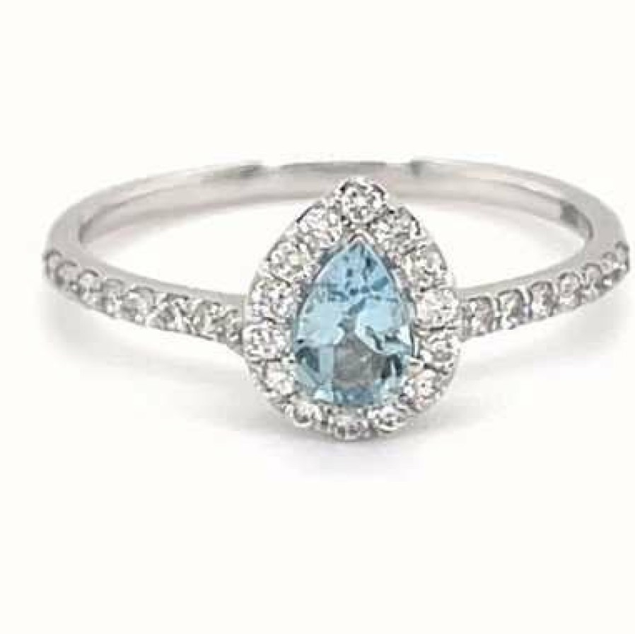 Jewelry James Moore | Lm 18Ct White Gold 0.56Ct Total Aquamarine Diamond Pear Ring