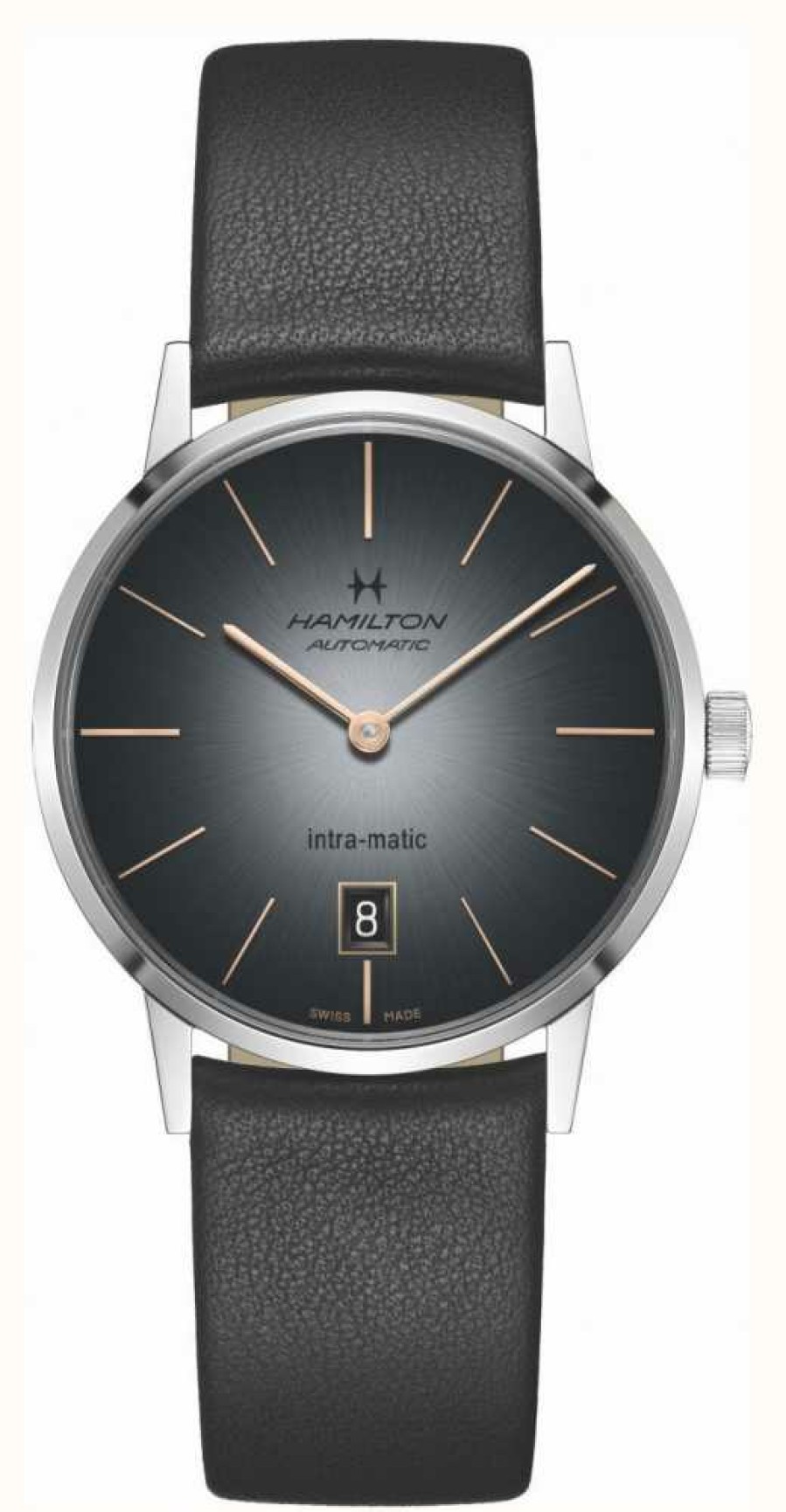 Men'S Hamilton | Hamilton American Classic Intra-Matic Automatic (38Mm) Grey Dial / Black Leather Strap