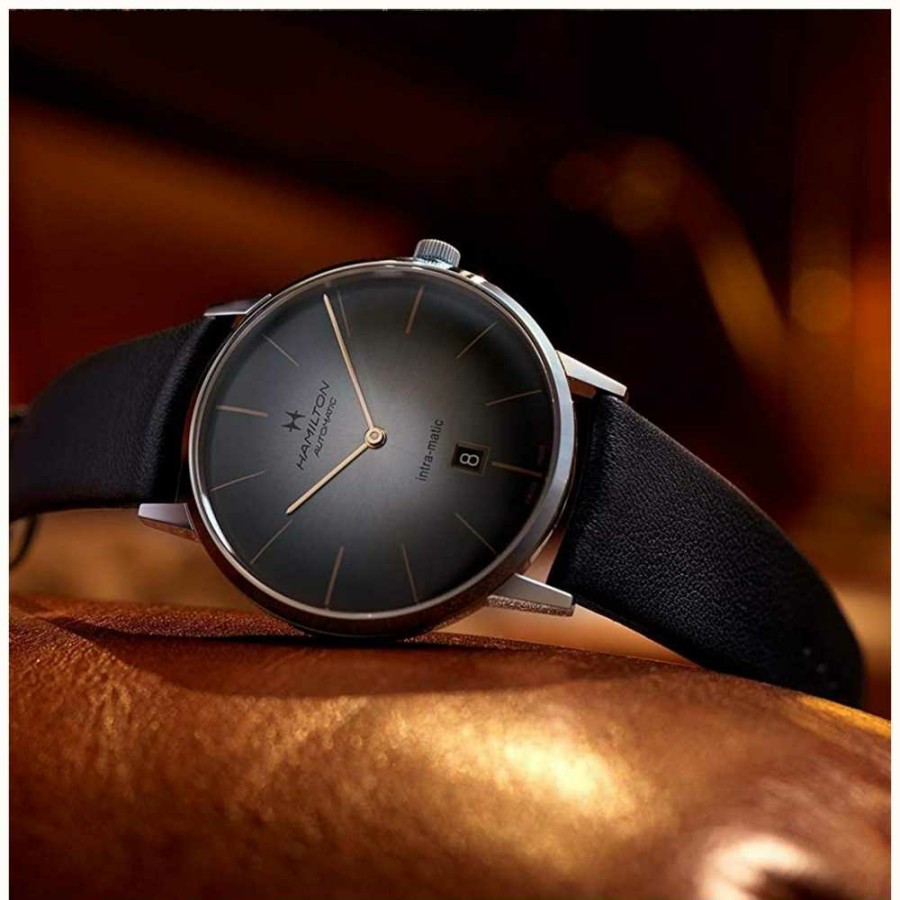 Men'S Hamilton | Hamilton American Classic Intra-Matic Automatic (38Mm) Grey Dial / Black Leather Strap