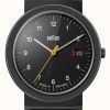 Men'S Braun | Braun Men'S Classic Black Leather Strap Black Dial Black Detail