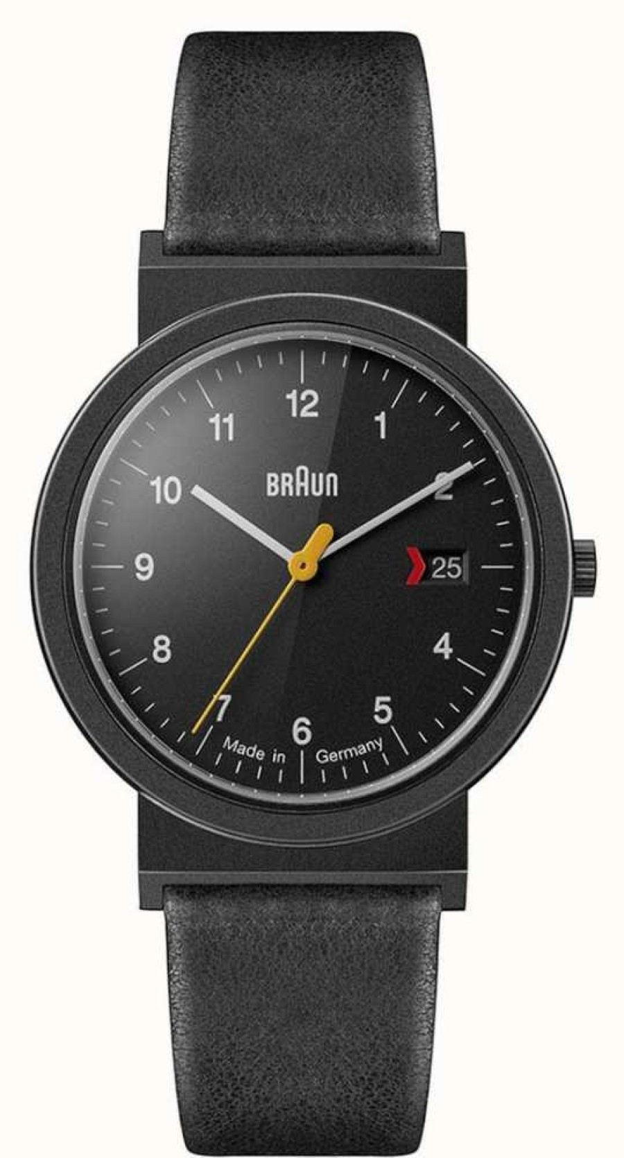 Men'S Braun | Braun Men'S Classic Black Leather Strap Black Dial Black Detail