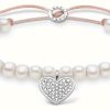 Jewelry Thomas Sabo Jewellery | Thomas Sabo White Pearl Adjustable Bracelet | Pave Heart 13 Cm To 20 Cm