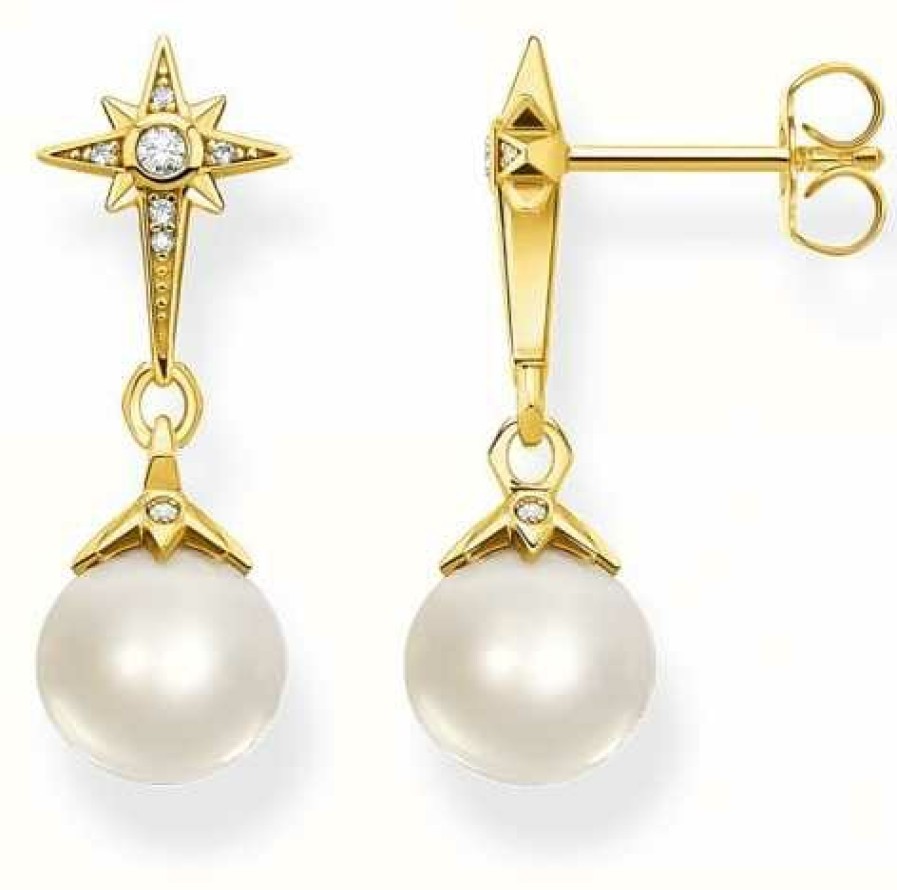 Jewelry Thomas Sabo Jewellery | Thomas Sabo Yellow Gold Plated Fresh Water Pearl Drop Earrings