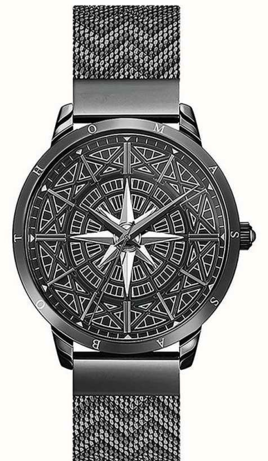 Men'S Thomas Sabo | Thomas Sabo | Men'S | Spirit | Black Mesh Bracelet | 3-D Compass Dial