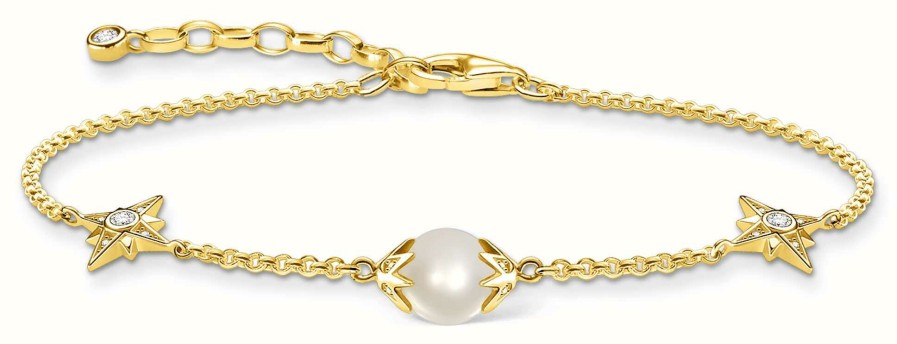 Jewelry Thomas Sabo Jewellery | Thomas Sabo 18K Yellow Gold Plated Bracelet | Pearl & Gold Stars