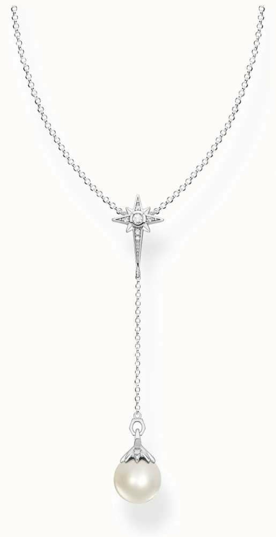 Jewelry Thomas Sabo Jewellery | Thomas Sabo Sterling Silver Star And Freshwater Pearl Necklace | 40-45Cm