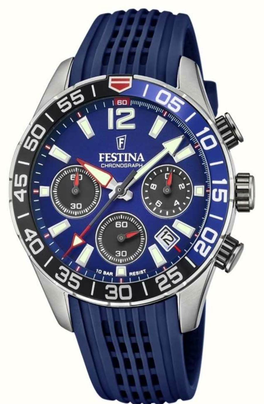 Men'S Festina | Festina Men'S Chronograph | Blue Silicone Strap | Blue Dial