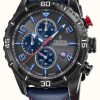 Men'S Festina | Festina Men'S Chronograph | Blue Leather Strap | Grey/Blue Dial