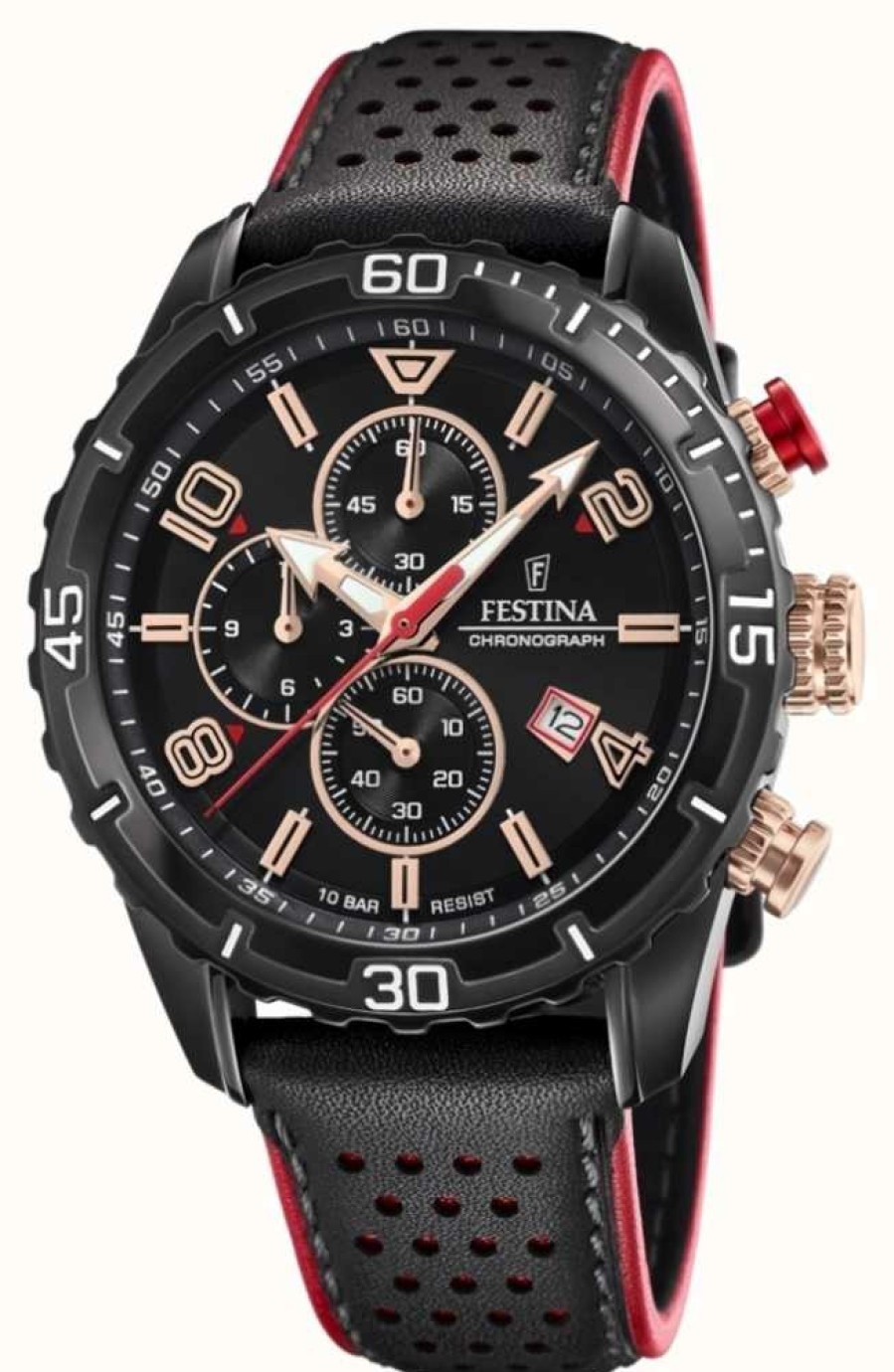 Men'S Festina | Festina Men'S Chronograph | Black Leather Strap | Black Dial