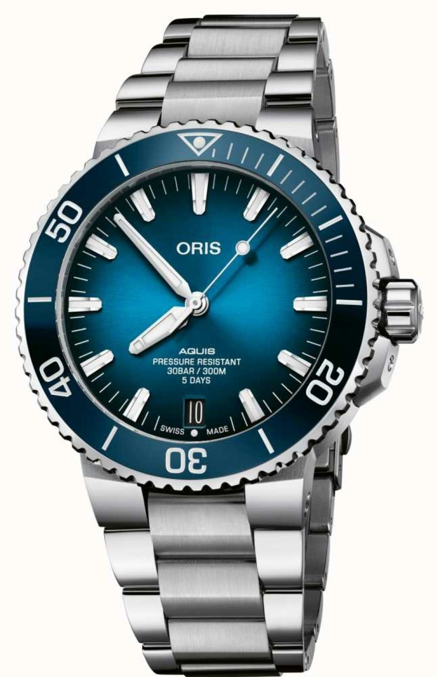 Men'S ORIS | Oris Aquis Date Calibre 400 Automatic (43.5Mm) Blue Dial / Stainless Steel Bracelet