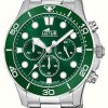 Men'S Lotus | Lotus Men'S Stainless Steel Bracelet | Green Chronograph Dial