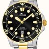 Men'S Lotus | Lotus Men'S Two-Tone Stainless Steel Bracelet | Black Dial