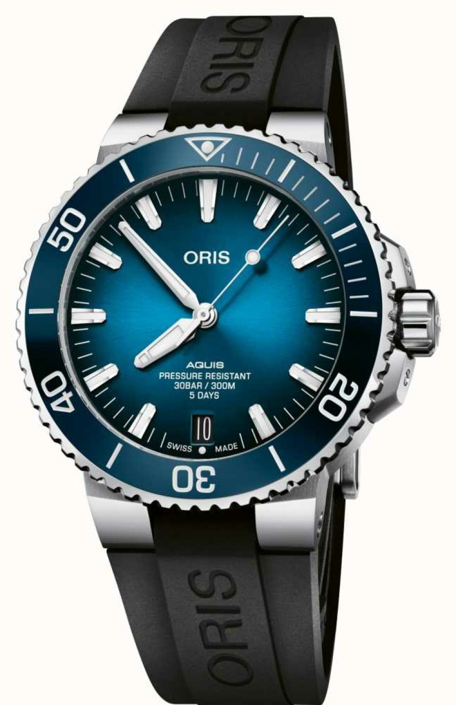 Men'S ORIS | Oris Aquis Date Calibre 400 Automatic (43.5Mm) Blue Dial / Black Rubber Strap