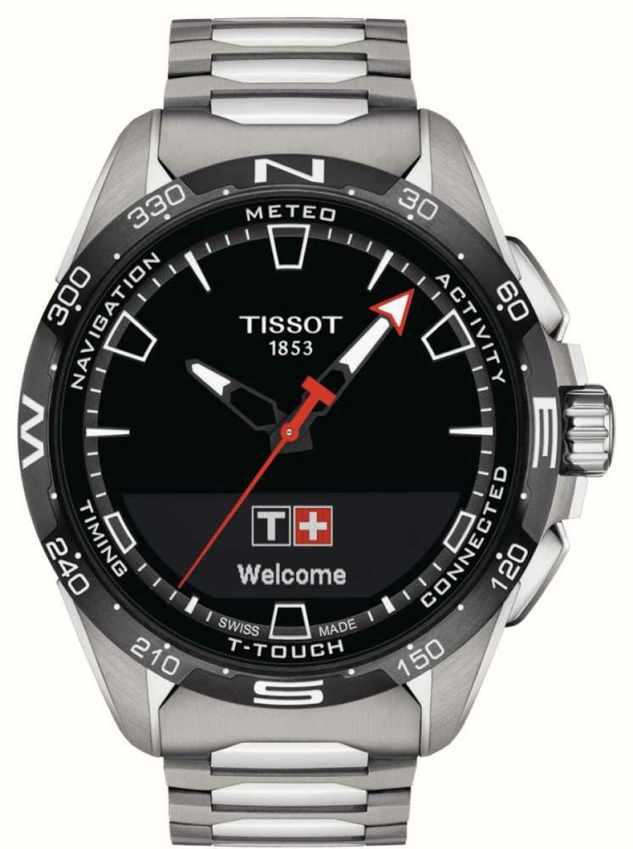 Men'S Tissot | Tissot T-Touch Connect Solar Titanium (47.5Mm) Black Dial / Titanium Bracelet