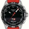 Men'S Tissot | Tissot T-Touch Connect Solar Titanium (47.5Mm) Black Dial / Red Synthetic Strap