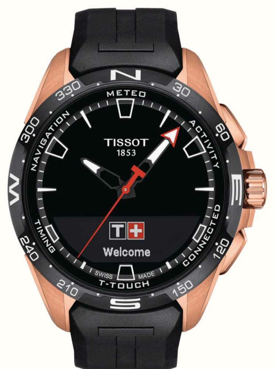 Men'S Tissot | Tissot T-Touch Connect Solar Pvd Titanium (47.5Mm) Black Dial / Black Synthetic Strap