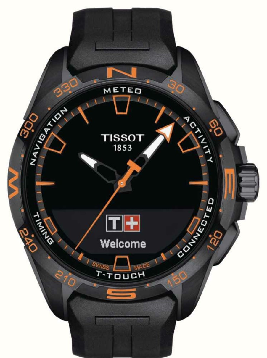 Men'S Tissot | Tissot T-Touch Connect Solar Pvd Titanium (47.5Mm) Black Dial / Black Synthetic Strap