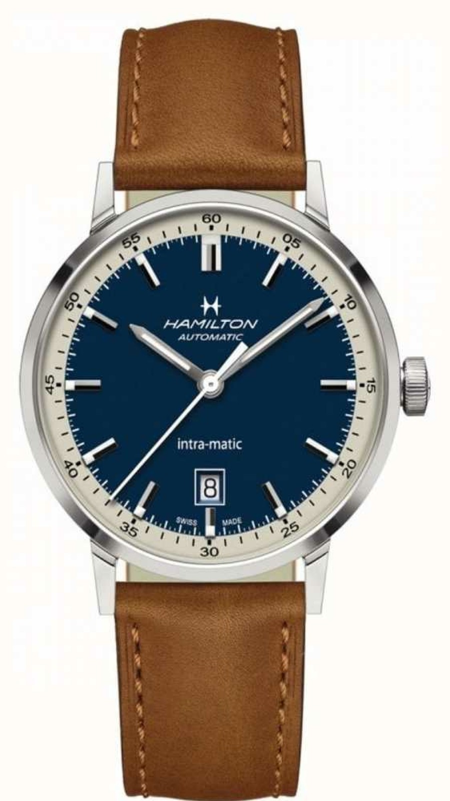 Men'S Hamilton | Hamilton American Classic Intra-Matic Automatic (40Mm) Blue Dial / Brown Leather Strap