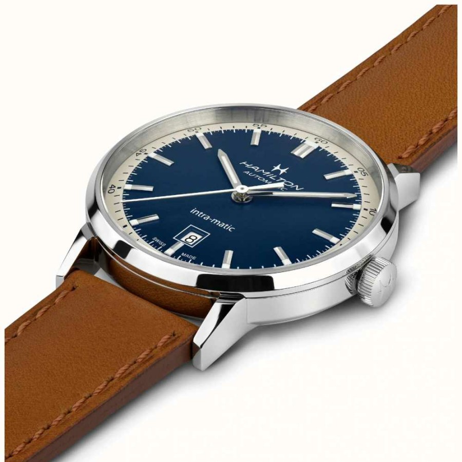 Men'S Hamilton | Hamilton American Classic Intra-Matic Automatic (40Mm) Blue Dial / Brown Leather Strap