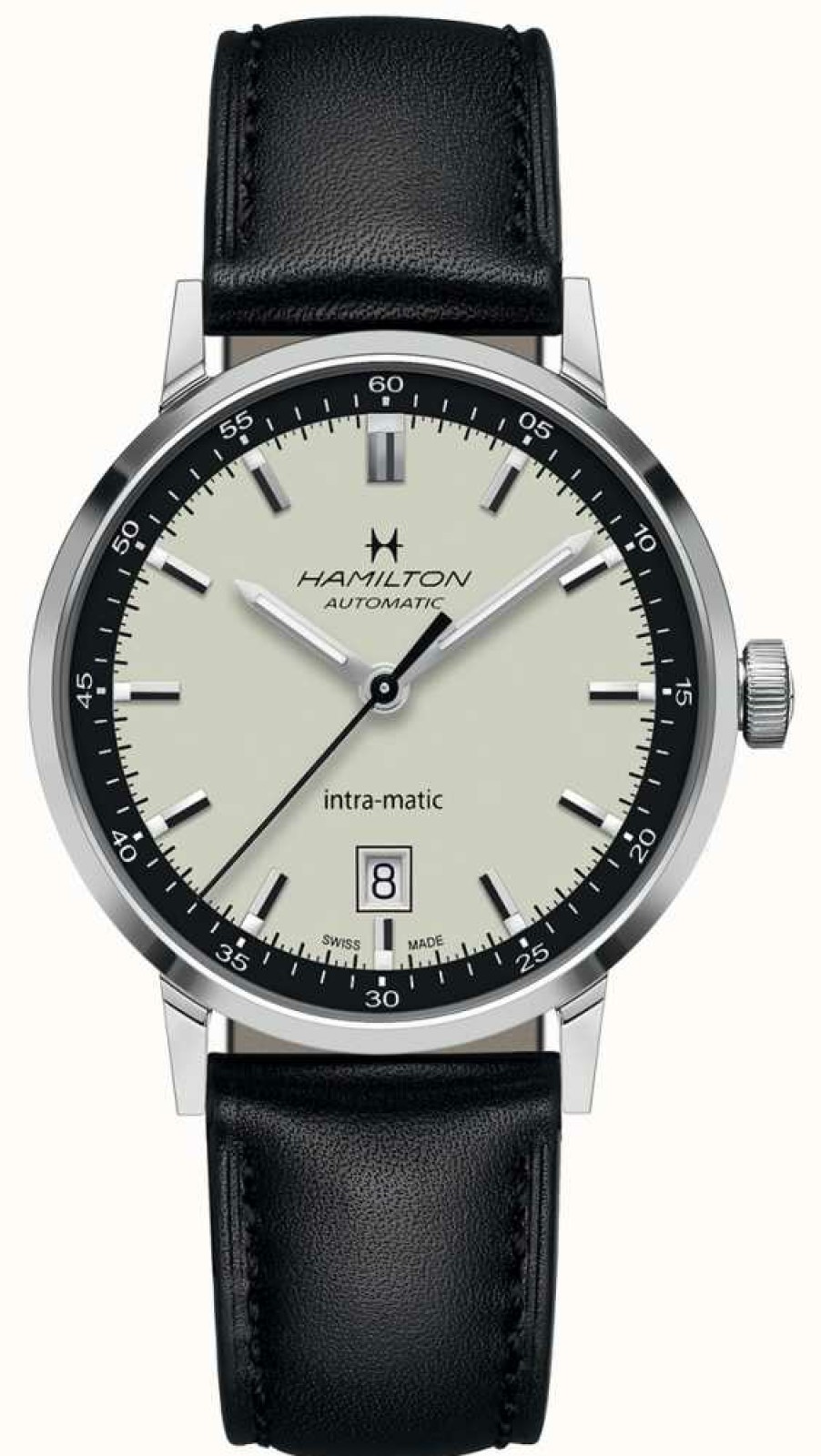 Men'S Hamilton | Hamilton American Classic Intra-Matic Automatic (40Mm) White Dial / Black Leather Strap